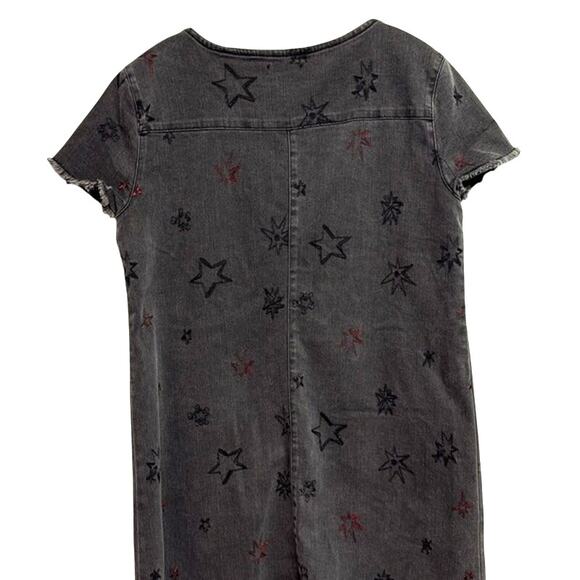 Max Jeans Black Gray Red Denim Stars Short Sleeve Y2K Grunge Scoop Neck Size L - Picture 2 of 9